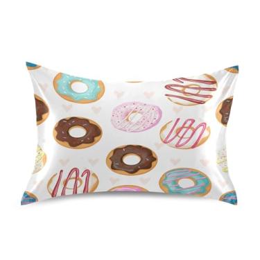 Imagem de xigua Fronha de cetim colorida donuts para cabelo e pele lavável na máquina almofada de cetim antiderrapante capa de travesseiro padrão com fecho de envelope, 50,8 cm x 66 cm