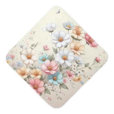 Imagem de Burbuja Toalha de banho de bebê florescendo borboletas - Toalha de banho macia absorvente de algodão musselina com capuz para recém-nascidos, 76 x 76 cm