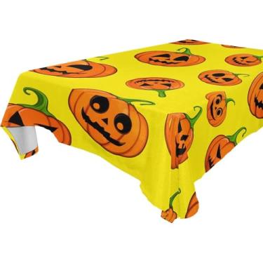 Imagem de Burbuja Toalha de mesa Jack O Lantern Pumpkins, toalha de mesa retangular, anti-rugas, grossa para decoração de jantar, cozinha, festa, 152 x 304 cm