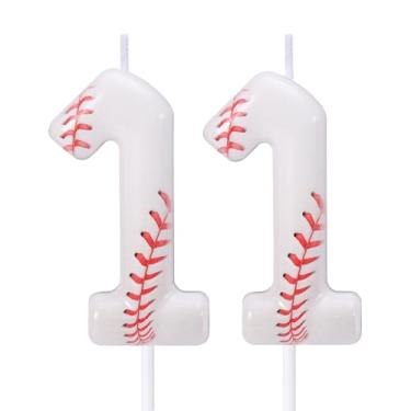 Imagem de Vela de Aniversário Beisebol, Topo de Bolo Beisebol Vermelho e Branco Decoração Bolo com Tema Esportivo para Festas Aniversários e Comemorações (Número 11)