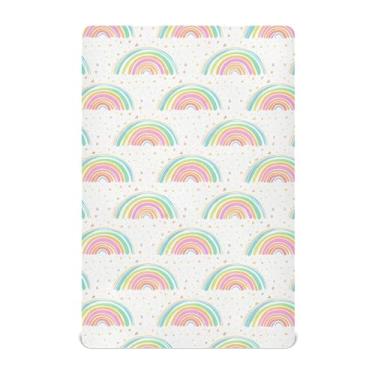 Imagem de xigua Lençol de berço colorido com arco-íris para meninas e meninos, lençol macio e respirável adequado para berço padrão e cama infantil 71 x 132 cm