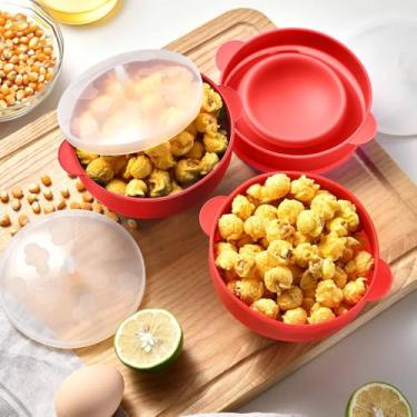 Imagem de Tigela dobrável de silicone para pipoca, resistente a altas temperaturas, forno, pipoca, balde, silicone, reutilizável, vermelha