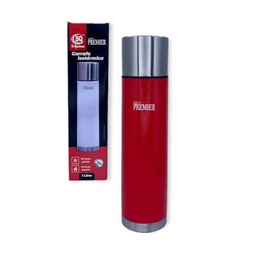 Imagem de Garrafa Térmica Isotérmica, Aço Inoxidável, Vermelho, 1 Litro, Mantém 24 Horas Gelado e 12 Horas Quente