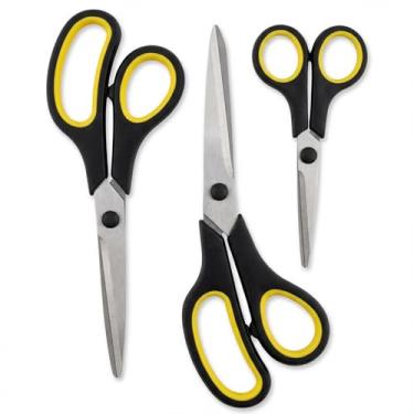 Imagem de Kit de Tesouras 3 Unidades Aço Inox Multiuso Corte Preciso para Cozinha Escritório Artesanato Escola Costura Lâmina Afiada Pega Ergonômica Tamanhos 14 cm 20 cm 22 cm