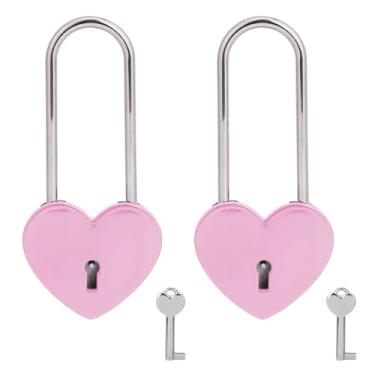 Imagem de VeYocilk Love Lock, 2 peças de 8,89 cm 50 mm fosco rosa coração cadeado afiado para ponte amor casamento aniversário presente de viagem (com chave)