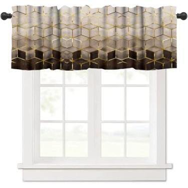 Imagem de TFOSO Saia geométrica abstrata, mármore marrom, decoração de casa, cortinas curtas para cozinha, quarto, café, tratamento de janela, 1 painel 137 cm L x 45 cm C