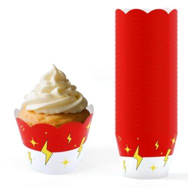 Imagem de 36 Conjunto de Forminhas para Cupcakes com Tema Raio Nas Cores Vermelho e Branco Sem Fundo Ideais para Festas de Aniversário Chás Bebê Celebrações Temáticas e Festas com Desenhos Animados