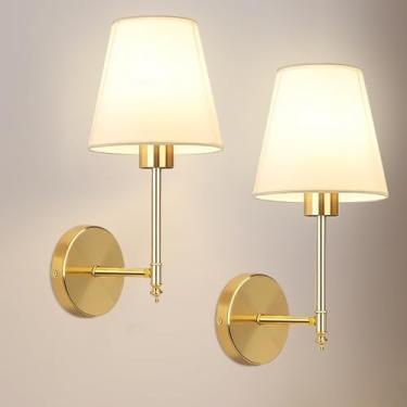 Imagem de 2 Peças Arandela Quarto, Arandela Sem Fio, Luminaria Sem Fio de Parede Curta, Sem Lâmpada, Candeeiro de Sem Fios Dourado, Candeeiros de Parede Vintage para Interiores