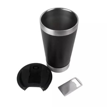 Imagem de Kit 2 Copo Térmico 473ml Parede Dupla com Abridor Embutido - Gelado até 4h Refrigerante Cerveja Inox
