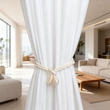 Imagem de 2 peças de amarradores de cortina bege com design decorativo de flores, elegantes retentores de cortina de corda para cortinas, laços de amarrar para cortinas, laços de cortina para casa, sala de