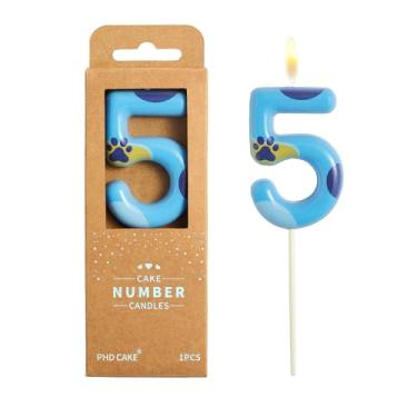 Imagem de PHD CAKE Velas de aniversário de cachorro número 5 de 6 cm, velas azuis com número de cachorro, velas com número de bolo, celebração de festa, vela estilo