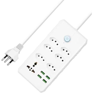 Imagem de BRANCO Régua Filtro de Linha com 7 Tomadas Extensão Elétrica 1 Universal 4 USB Bivolt 10A 110v/220v Cabo de 2 Metros