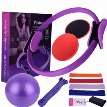 Imagem de Conjunto de Equipamentos Pilates para Treinos em Casa Anéis Bandas Discos Deslizantes Yoga Perfeito Iniciantes e Praticantes Experientes