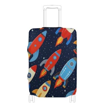 Imagem de Joisal Capa protetora de bagagem fofa, antiarranhões, estética, acessórios de viagem para mulheres, foguetes retrô, azul, P, serve para capa de 45 a 50 cm, Foguetes retrô azuis, M 22-24 in, Capa de