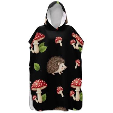 Imagem de Joisal Roupão de trocador de poncho de surfe para adultos toalha de banho com capuz plus size ouriços fofos cogumelo preto ponchos femininos com capuz