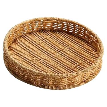 Imagem de Bothyi Bandeja redonda para servir, cesta trançada à mão, organizador doméstico para decoração de casa, bandeja para guardar pão, cesta para alimentos, ideal, Grande