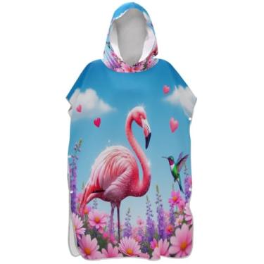 Imagem de Joisal Poncho de surfe trocador de roupão adulto com capuz toalha de praia estampado poncho masculino vestível com capuz flamingo rosa roxo flores