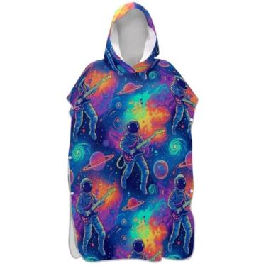Imagem de Joisal Poncho de surfe colorido espacial para adultos roupão absorvente unissex adulto poncho com capuz toalha de banho com capuz de praia