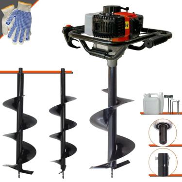 Imagem de Perfurador de Solo Profissional Vant VPS52 À Gasolina 2T 52cc 2HP de Potência + KIT 3 Brocas 80X20 80X25 80X30 Para Plantio e Construção Civil
