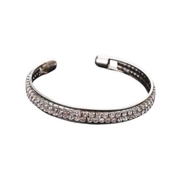 Imagem de Bracelete Feminino Joia Pulseira Aberta 2 Camadas de Strass Cor:Pratea