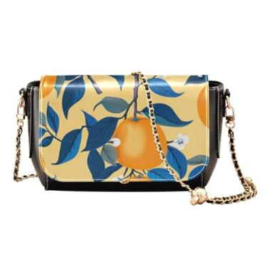 Imagem de GAIGEO Bolsa de ombro feminina de couro sintético com folhas de palmeira verde flamingos rosa tropicais, Laranja azul ramo laranja-7, One Size