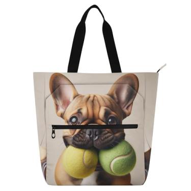 Imagem de Bolsinhas de trabalho femininas fofas buldogue de lona para praia bolsa de livros com zíper para professores bolsas de presente para amantes de livros