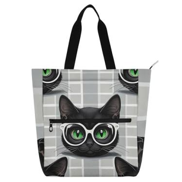 Imagem de GAIGEO Lindos sacos de trabalho pretos brancos e cinzentos para mulheres, bolsas de tecido de lona, faculdade, escola, crianças, bolsas fofas, amantes de livros