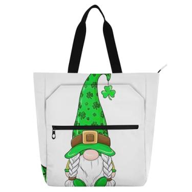 Imagem de GAIGEO Sacola feminina verde de trabalho de gnomo para o dia de São Patrício com zíper para crianças, presente fofo para amantes de livros