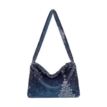 Imagem de Bolsa de ombro de pelúcia de neve azul com árvore de Natal e flocos de neve, bolsa de pelúcia Undersrm, bolsas de outono, neve azul com árvore de Natal e flocos de neve - 4, tamanho único, Neve azul