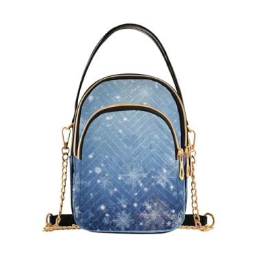 Imagem de Bolsa tiracolo feminina Blue Snowflakes over a Snowy Space, pequena bolsa transversal com alça, bolsas transversais confortáveis, Blue Snowflakes Over a Snowy Space-3, One Size