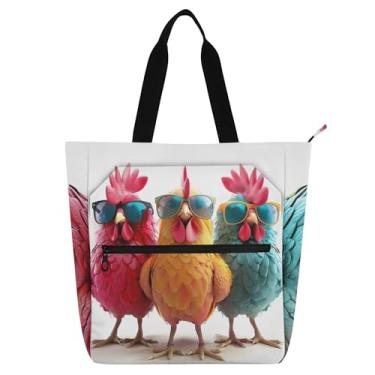 Imagem de Chickens Bolsa feminina divertida de trabalho de galo de lona para escola universitária bolsas para professores de livros presentes