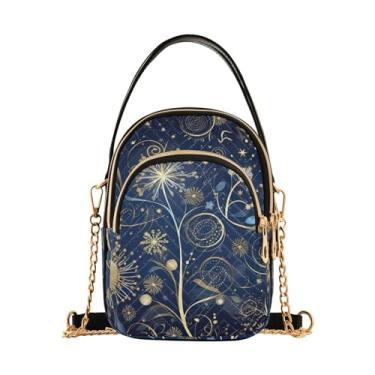 Imagem de GAIGEO Bolsa de ombro Sea Underwater com água-viva brilhante com zíper, transversal feminina, bolsas transversais modernas para mulheres, Natal azul e ouro 4, One Size