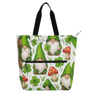 Imagem de Linda bolsa de trabalho feminina verde trevo gnomos, bolsa de tecido de lona, faculdade, escola, presente diário para amantes de livros