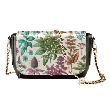 Imagem de Bolsa de couro vermelha com zíper de frutas tropicais, bolsas transversais femininas de couro, bolsas transversais para mulheres, Ervas vintage de várias cores, One Size