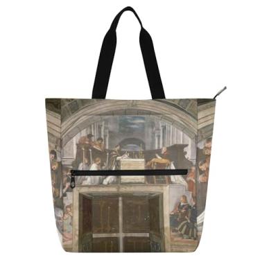 Imagem de GAIGEO Bolsa de trabalho feminina Raphael Cardinal Theological Virtues de lona com zíper bolsa de praia utilitária infantil com compartimentos