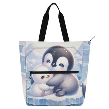 Imagem de Penguin Chick Bolsa de trabalho com selo fofo para mulheres, bolsa de lona com zíper, bolsa de praia, bolsas de tecido, para amantes de livros, presentes