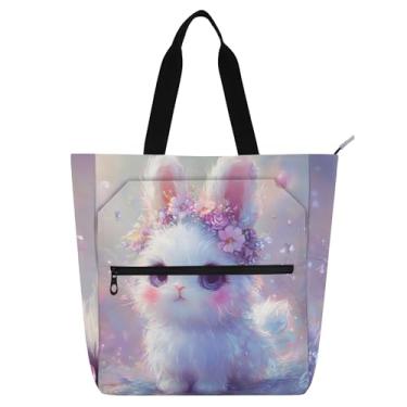 Imagem de GAIGEO Kawaii Bunny Linda Bolsa de Trabalho para Mulheres Bolsas de Tecido de Lona Faculdade Escola Feminina Bolsa Infantil com Compartimentos