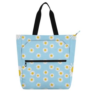 Imagem de Sacola feminina de trabalho azul pastel com estampa de margaridas brancas, bolsas de lona, faculdade, escola, bolsas de tecido, bolsas para amantes de livros, presentes