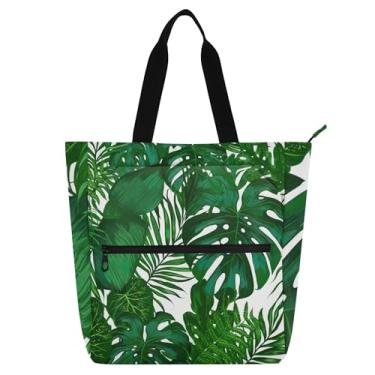 Imagem de GAIGEO Bolsa de trabalho feminina com folhas de palmeira verde exuberante, lona, praia, escola, presente, média, para amantes de livros