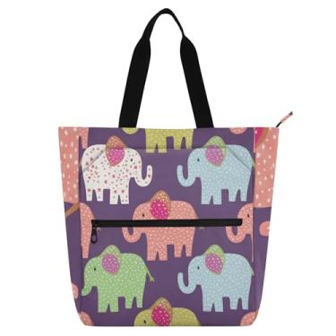 Imagem de Bolsa de ombro com zíper médio com estampa de elefantes de bolinhas coloridas para crianças e mulheres amantes de livros