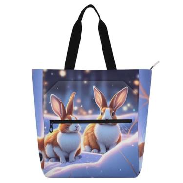 Imagem de GAIGEO Cute Bunnies Bolsas femininas de neve para noite de inverno para trabalho bolsas de tecido de lona bolsas universitárias para professores de livros