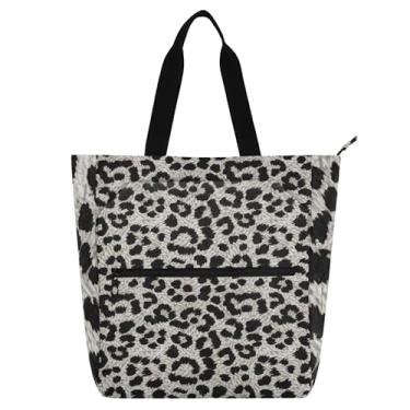 Imagem de Sacola feminina cinza preta com estampa de leopardo para trabalho, lona, zíper, bolsa de praia, professores, livros, presentes