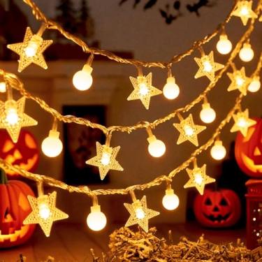 Imagem de Cordão de luzes Star Ball, 2,5 m, 20 luzes de corda de Natal com estrela de LED, operado para ambientes internos, externos, festas, casamentos e decorações de férias, quente