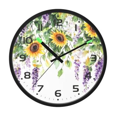 Imagem de SEHANY Relógio de parede vintage com flores de videira silencioso, sem tique-taque, relógio redondo operado por bateria, controle de som, luz noturna, relógios de parede para sala de estar, cozinha