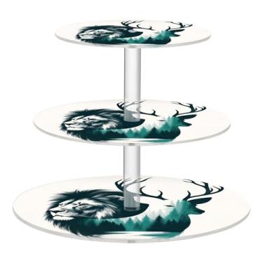 Imagem de Suporte de cupcake de 3 camadas para festa, veado da floresta, leão, copo de acrílico, exibição de torre de bolo, bandejas de servir de casamento para festas, sobremesas, decoração de mesa, impressão