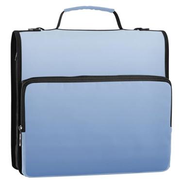 Imagem de Organizador de fichário com zíper, elegante, azul pálido, gradiente, 3 anéis, 3 anéis, bolsa de fichários escolares divertidos, resistente, com alça de ombro, vários bolsos, pasta grande para
