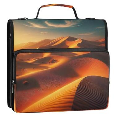 Imagem de Pasta organizadora de documentos com zíper de 3,8 cm, 3 anéis, anel, dunas douradas, deserto, pôr do sol, pasta de portfólio com alça com alça de ombro para escola