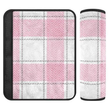 Imagem de Almofada chique xadrez rosa branca para assento de carro, 16,5 x 16,5 polegadas, pacote com 2, macio e confortável, capas de cinto de segurança