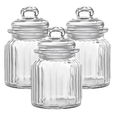 Imagem de Kit 03 Pote de Vidro 280ml Hermetico Redondo Liso - Jogo 3 Potes Tempe