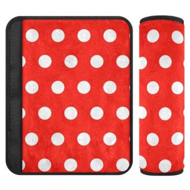 Imagem de Almofada de cinto de segurança retrô de bolinhas vermelhas, 16,5 x 16,5 cm, pacote com 2, macio e confortável, almofadas de cinto de segurança para carro de bebê